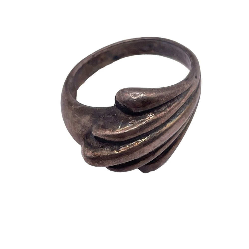VTG Sterling Silver‎ Modernist Puffy Ribbed Wavy Pattern Dome Ring Size 6.75 5g